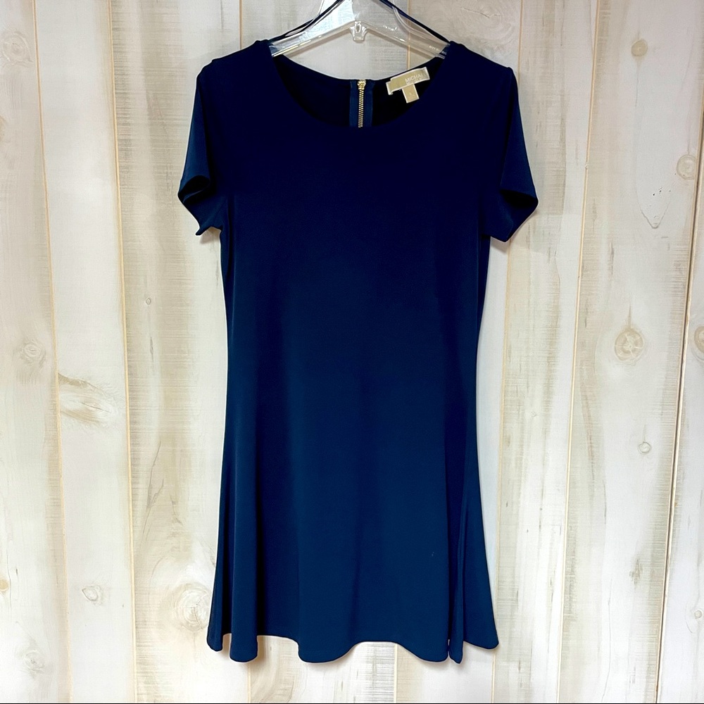 Michael Kors Navy Blue Short Sleeve Flare Dress Sz S A line